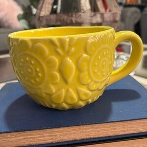 Clay Art Coffee floral daisy Mugs Large Cups Yellow 17floz 5” crackle crazing